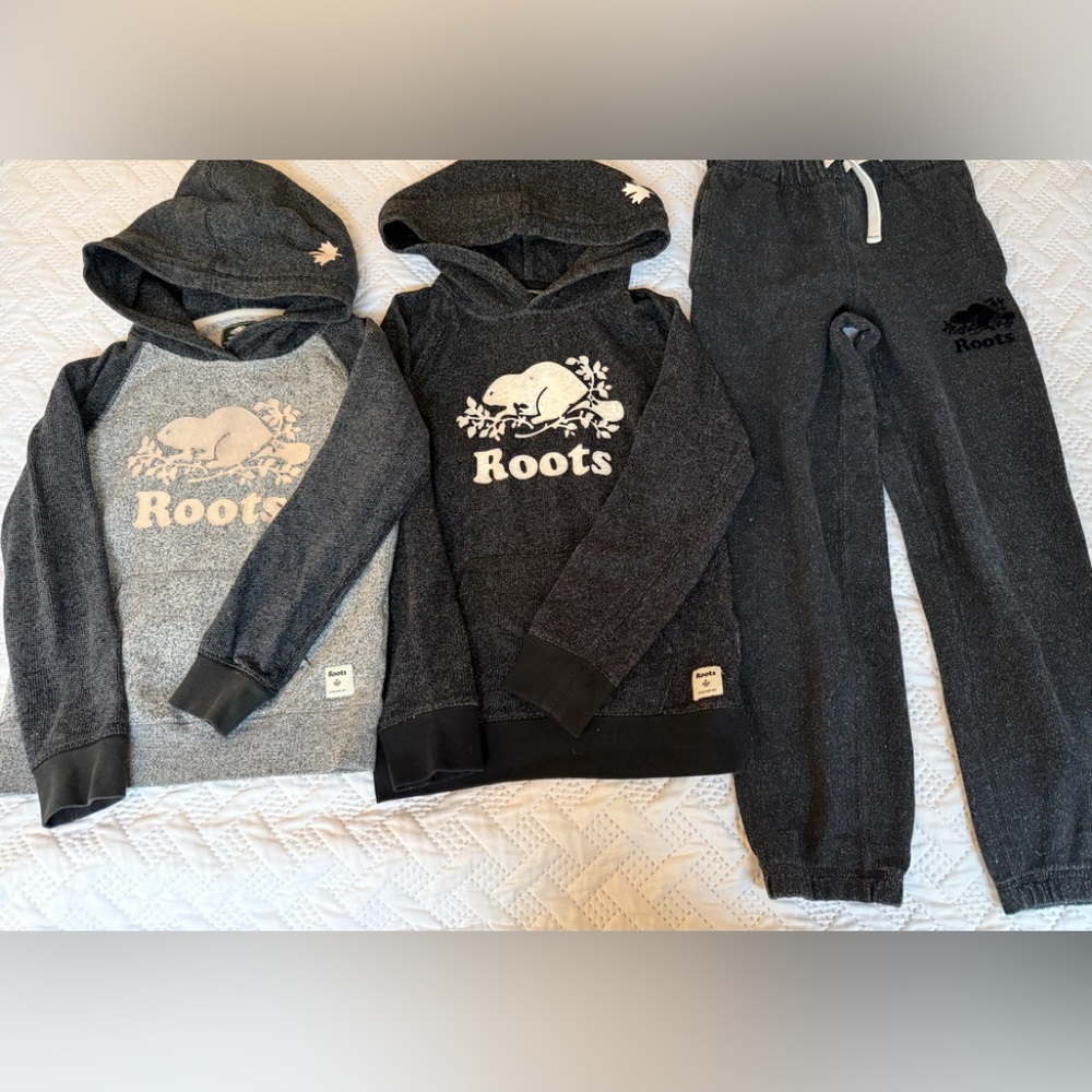 Roots Kids 2 Hoodies & 1 Jogger Set Dark Gray Unisex Size 9 10 Boy Girl Sweats